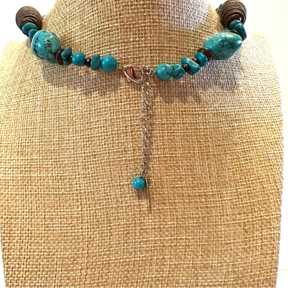 Coldwater Creek Boho Statement Necklace Faux Turquoise-dyed howlite stone lariat - Picture 11 of 13